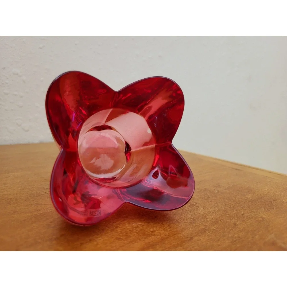 Vintage Nachtmann Lead Crystal Cranberry‎ Red Glass Candle Holder Tulip Flower